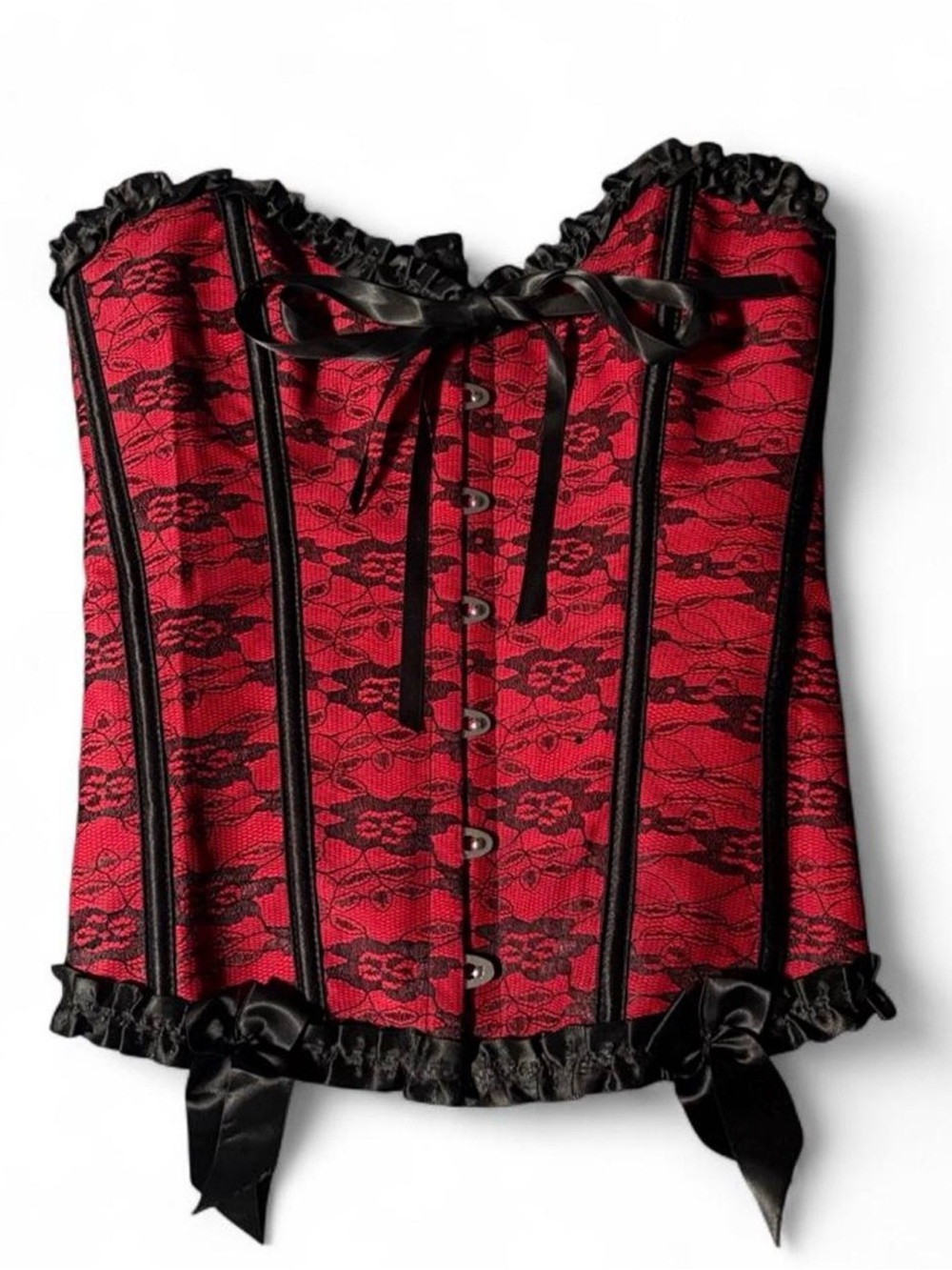 Red & Black Lace-Up Corset Top